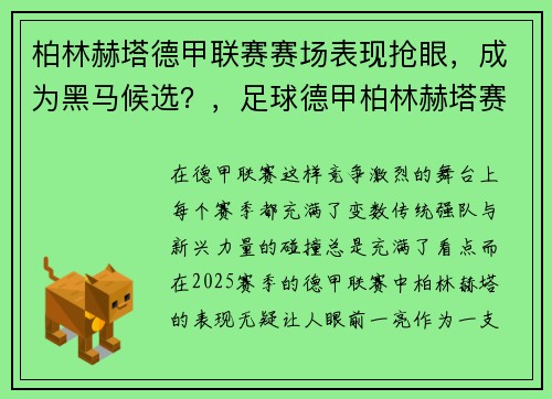 柏林赫塔德甲联赛赛场表现抢眼，成为黑马候选？，足球德甲柏林赫塔赛果